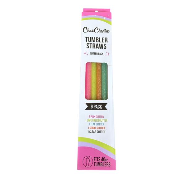 CharCharms 11 inch Tumbler Straws - Pack of 6  for40 oz  (Neon Glitter) - Picture 1 of 1